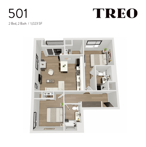 Floor plan for 2 beds, 2 baths